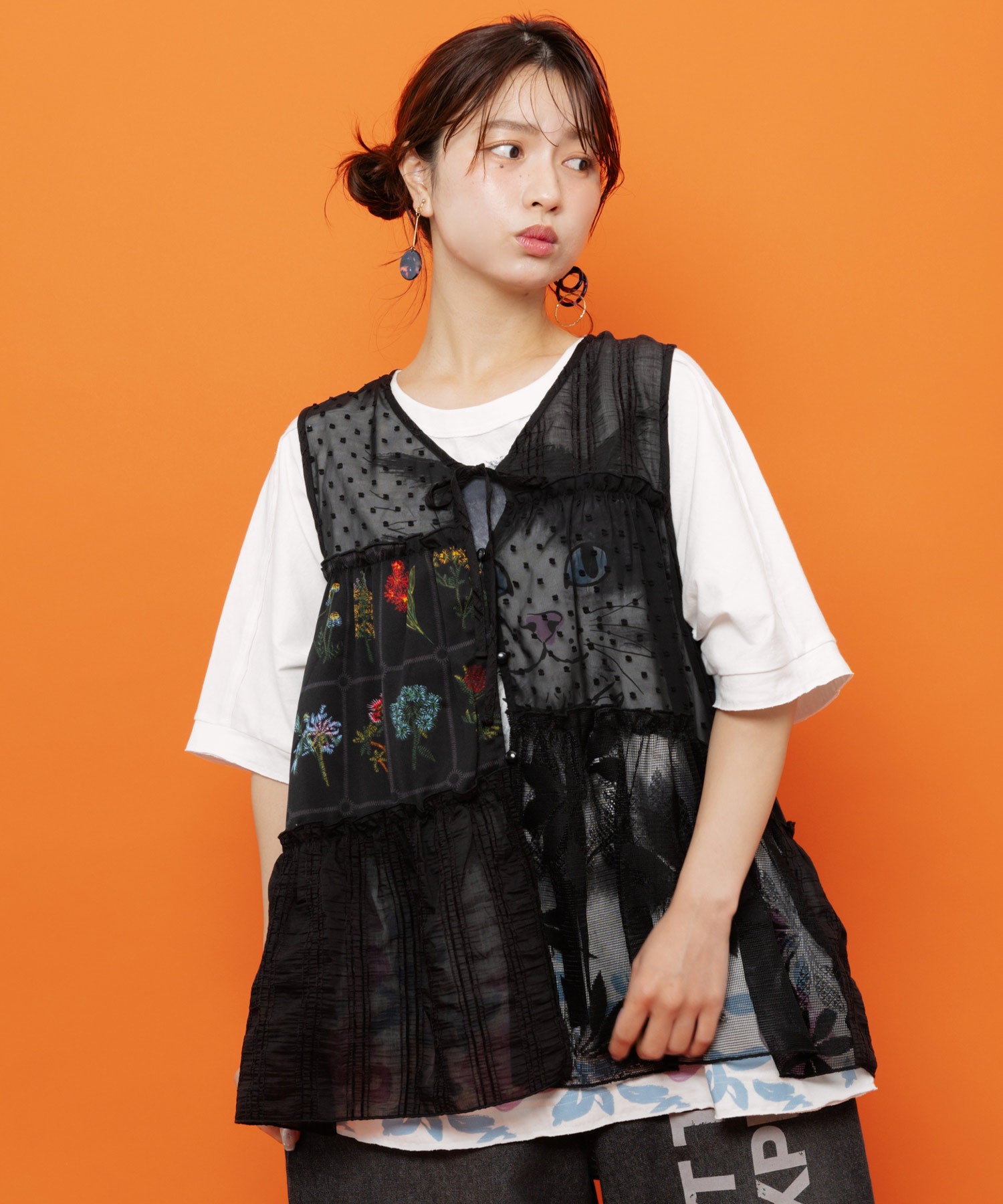 162740：花柄×シフォン×レース 異素材シアージレの通販-ScoLar
