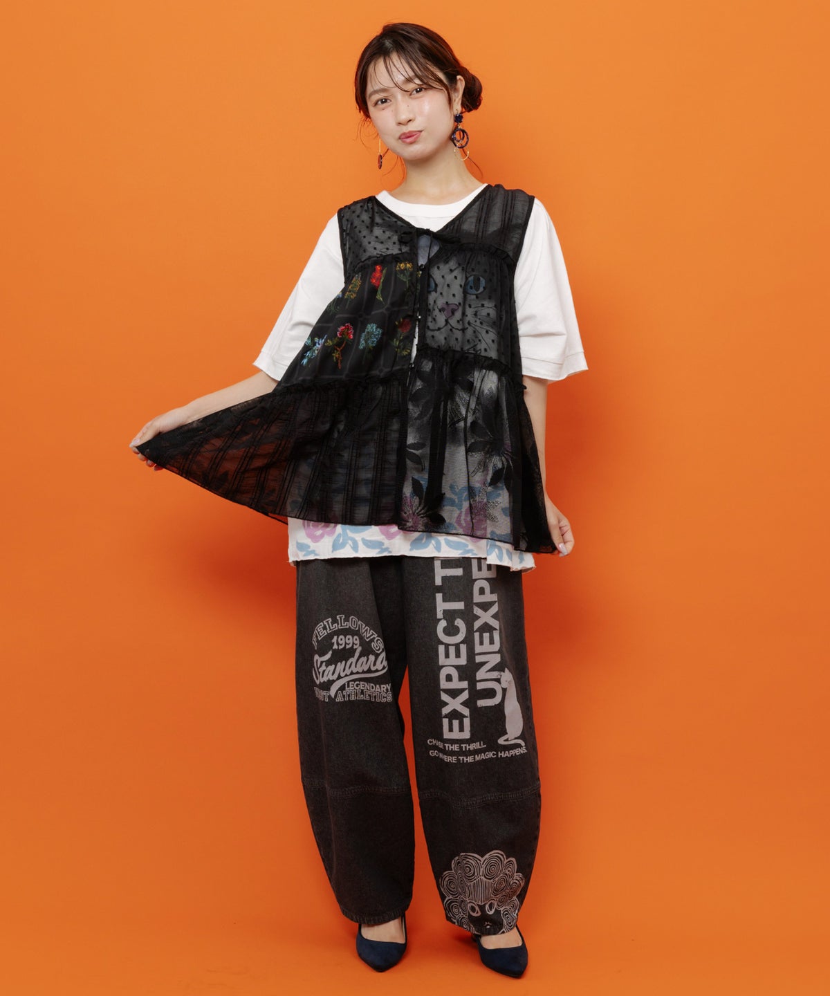 花柄×シフォン×レース 異素材シアージレ-2