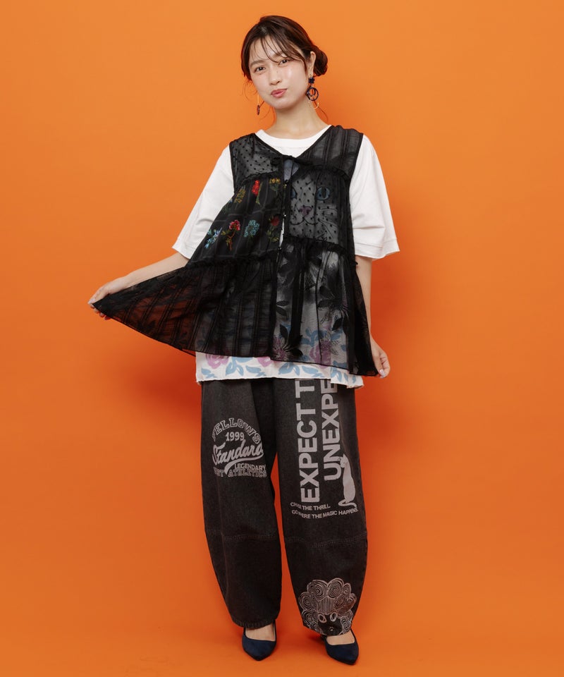 花柄×シフォン×レース 異素材シアージレ-2
