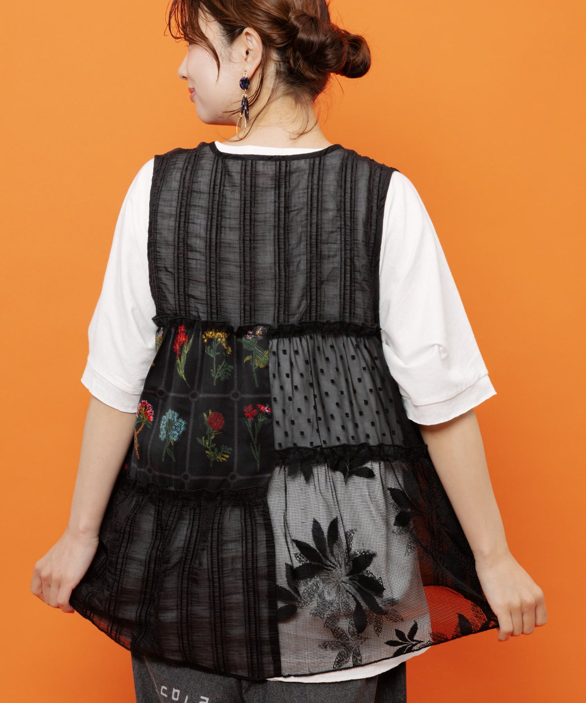 花柄×シフォン×レース 異素材シアージレ-5
