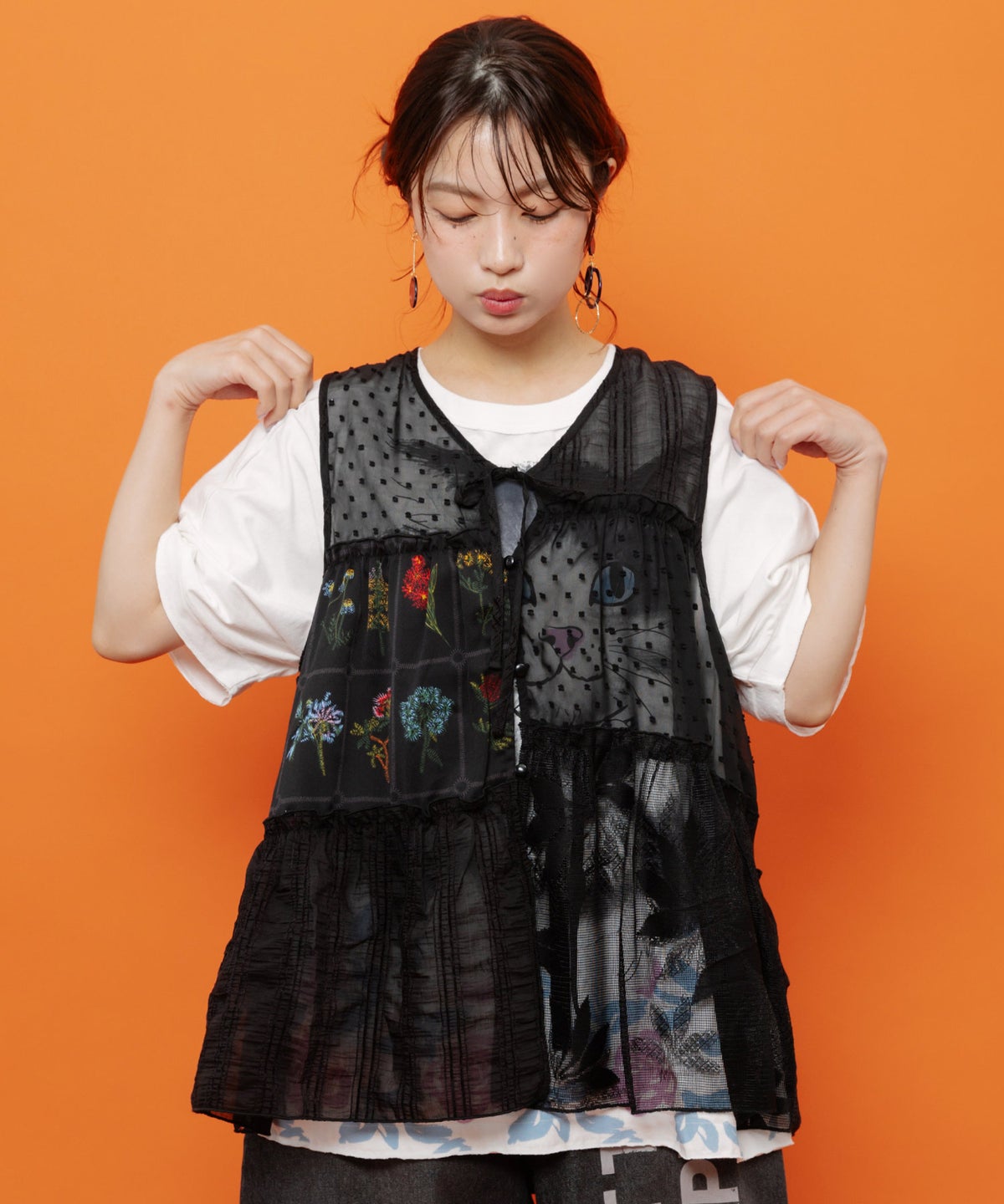 花柄×シフォン×レース 異素材シアージレ-6