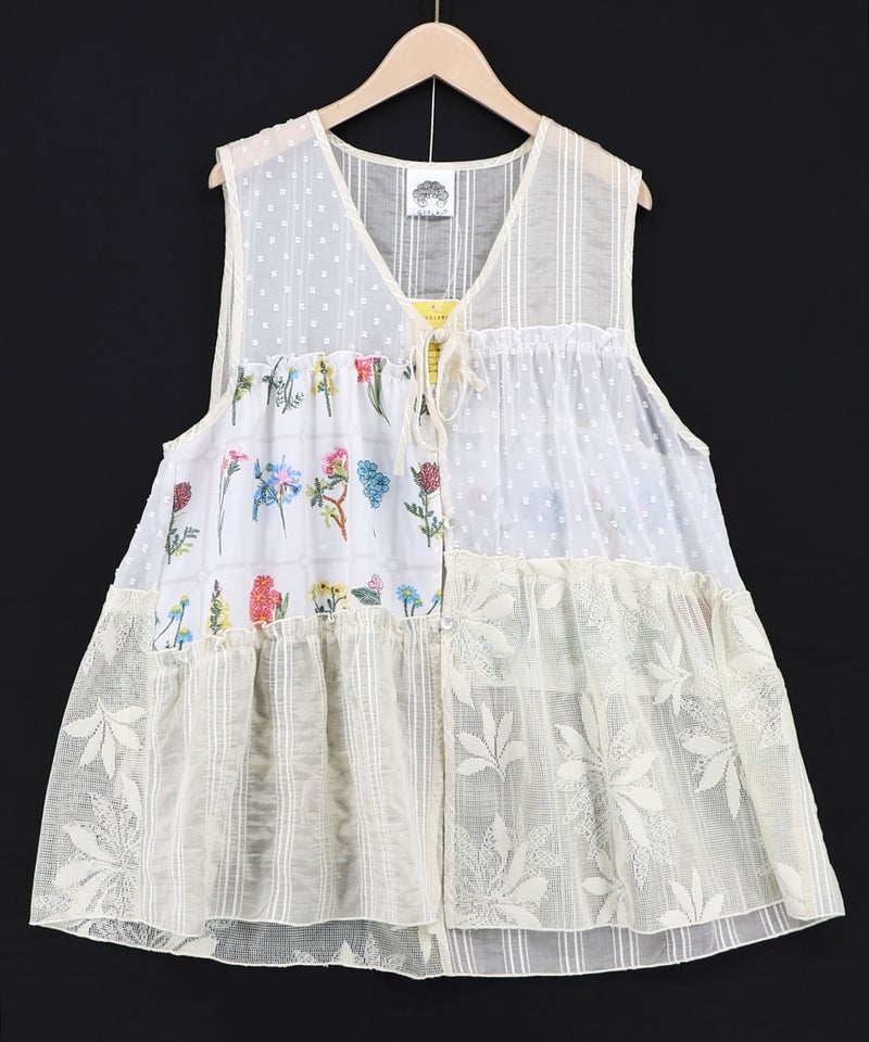花柄×シフォン×レース 異素材シアージレ-8