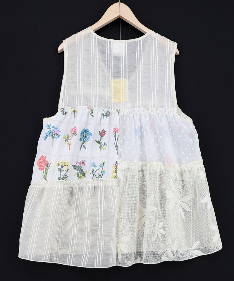 花柄×シフォン×レース 異素材シアージレ-9