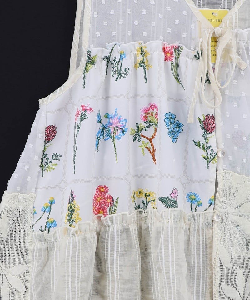 花柄×シフォン×レース 異素材シアージレ-10