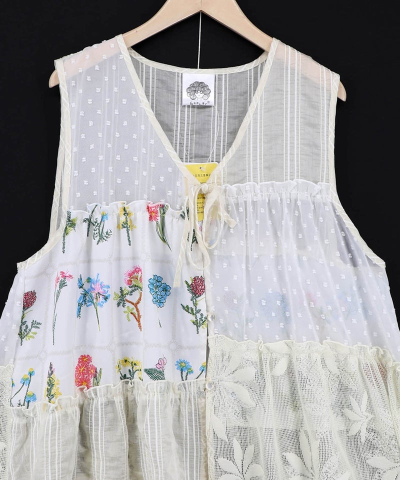 花柄×シフォン×レース 異素材シアージレ-14