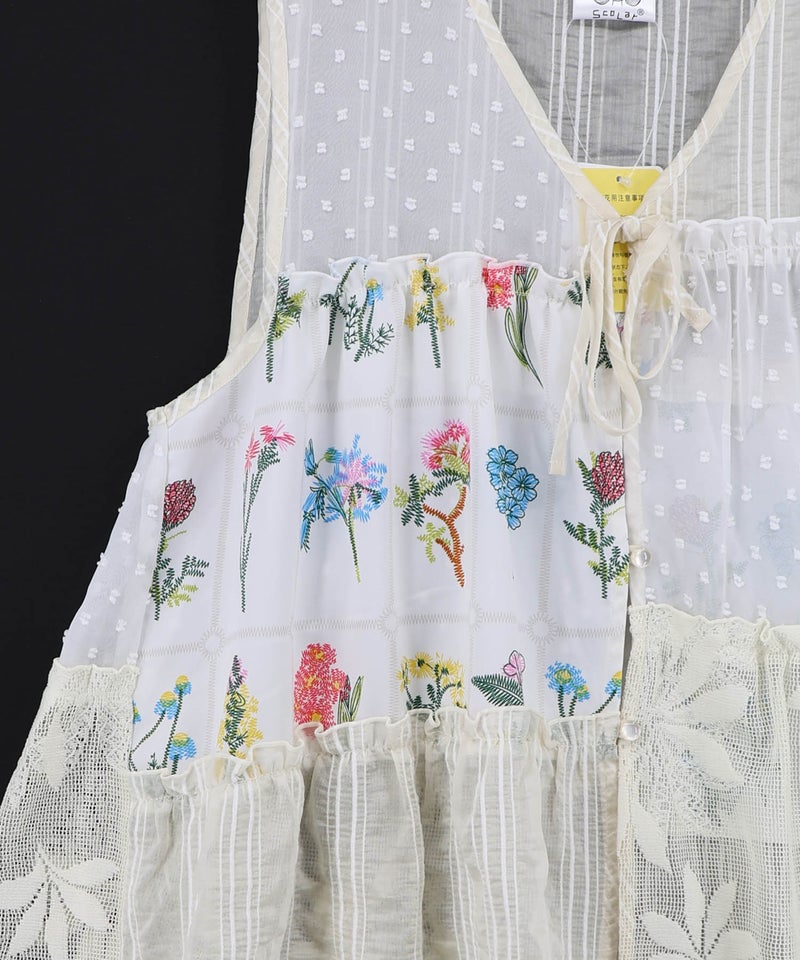 花柄×シフォン×レース 異素材シアージレ-15