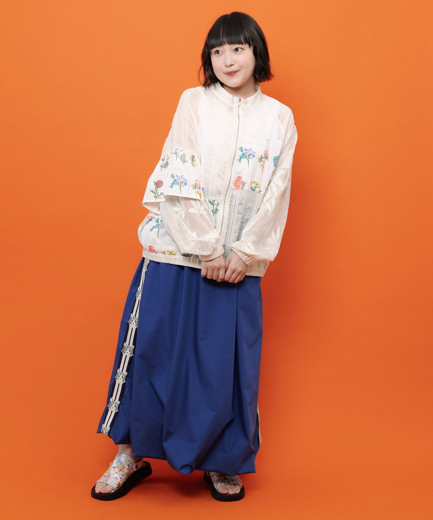 162739：花柄×シフォン×レース 異素材シアーブルゾンの通販-ScoLar