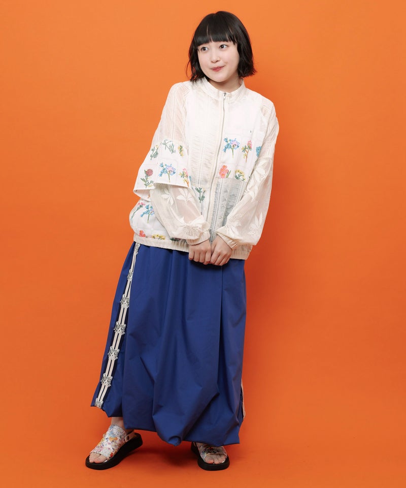花柄×シフォン×レース 異素材シアーブルゾン-2