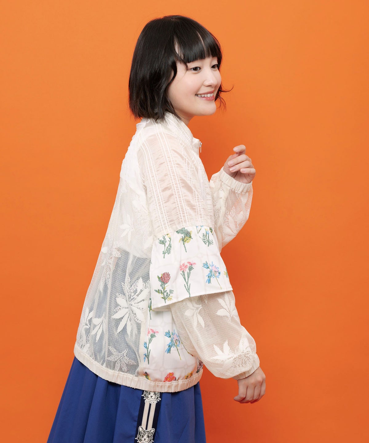 花柄×シフォン×レース 異素材シアーブルゾン-4