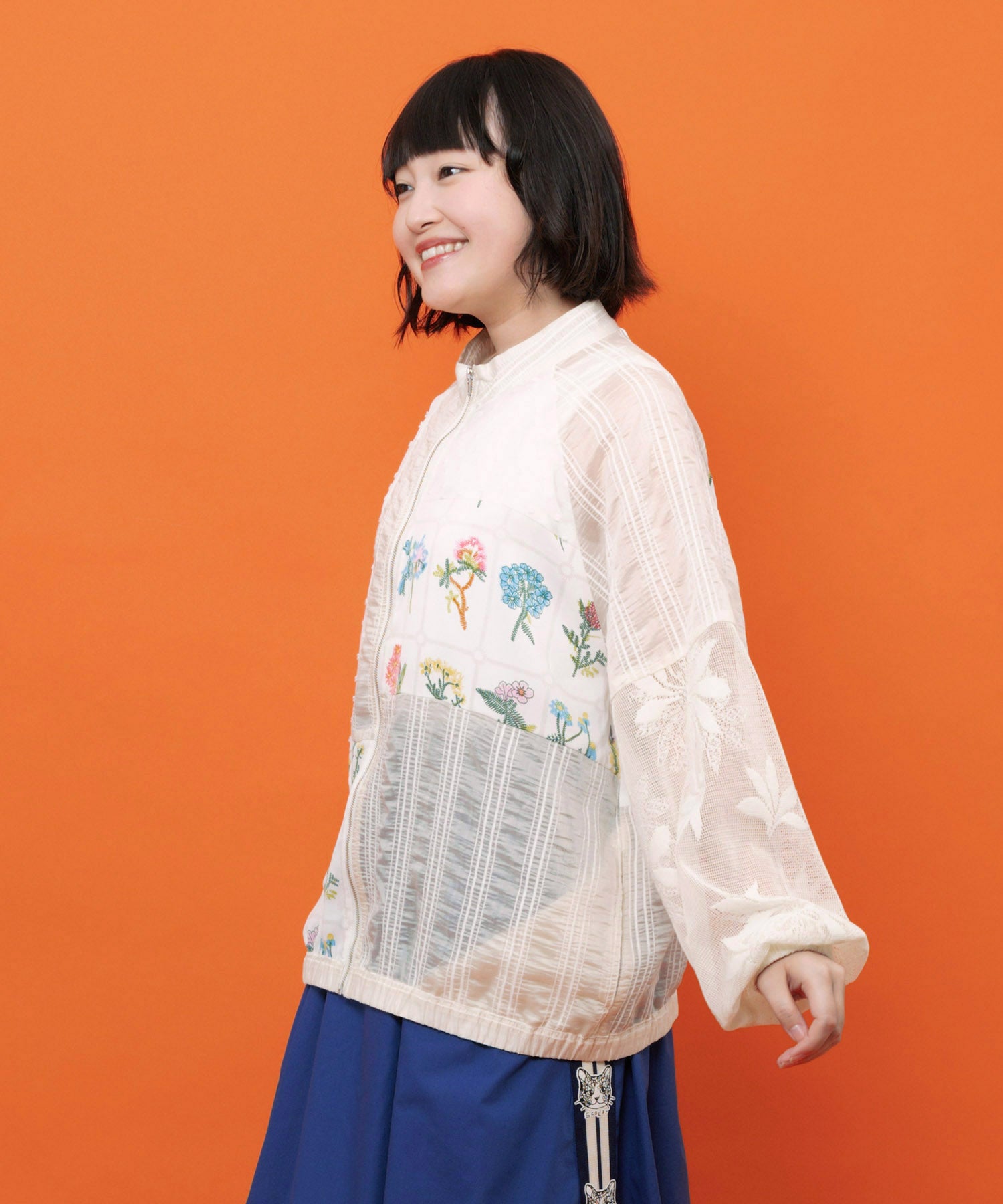 162739：花柄×シフォン×レース 異素材シアーブルゾンの通販-ScoLar