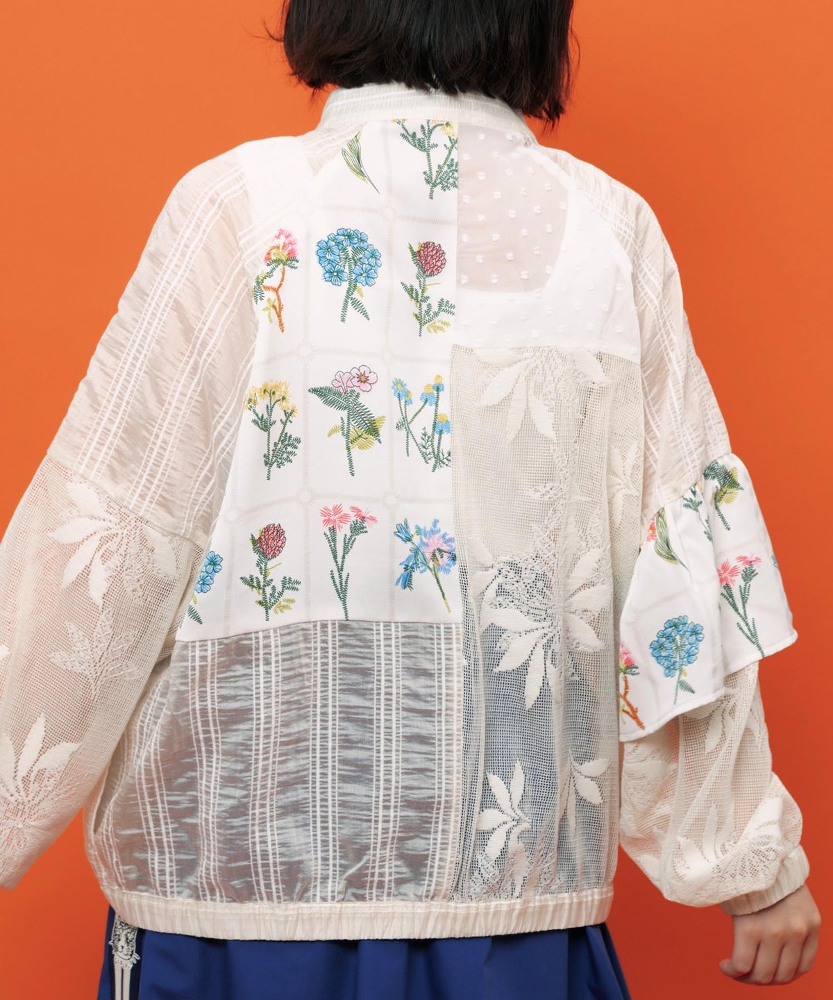 花柄×シフォン×レース 異素材シアーブルゾン-9