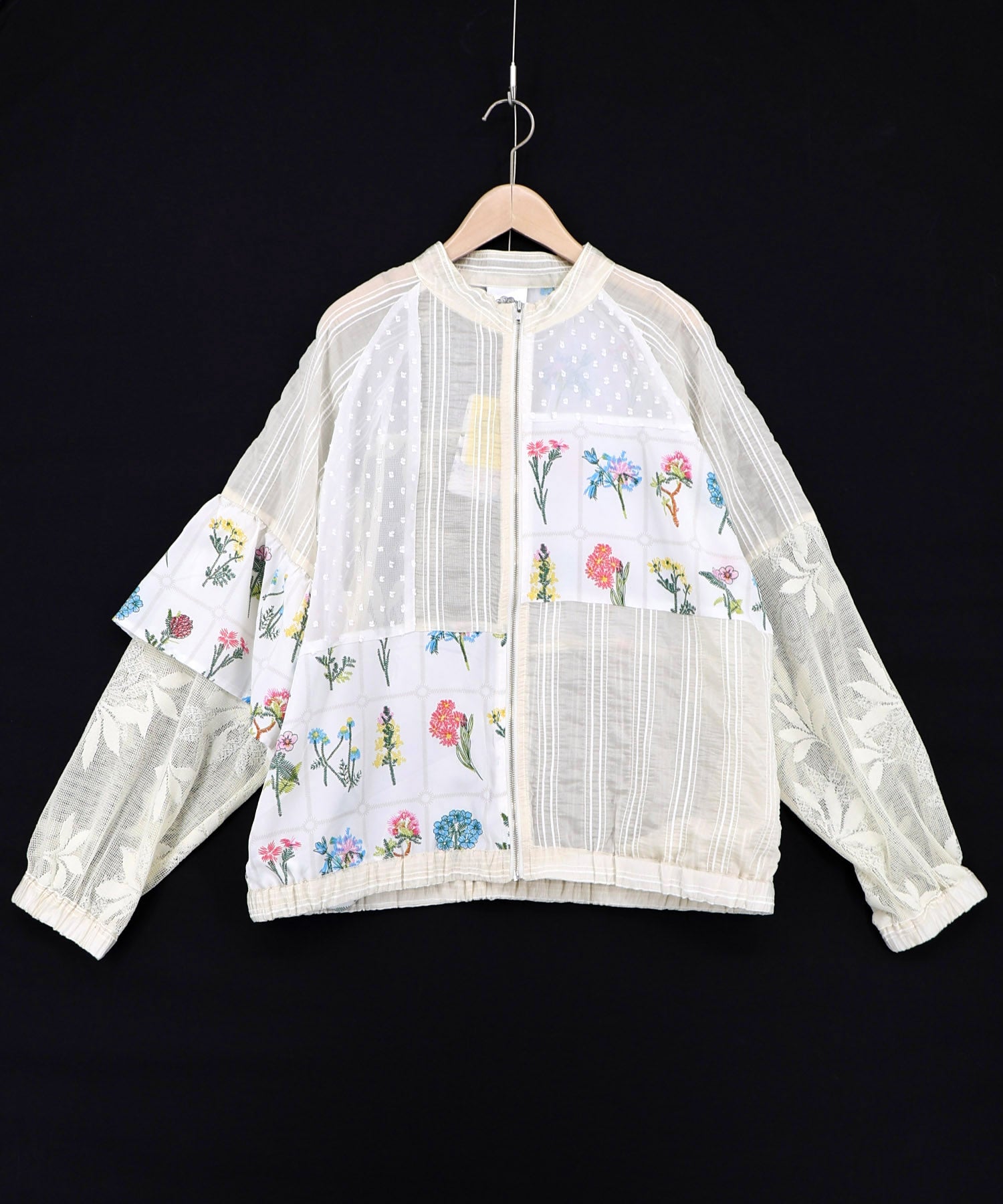 162739：花柄×シフォン×レース 異素材シアーブルゾンの通販-ScoLar