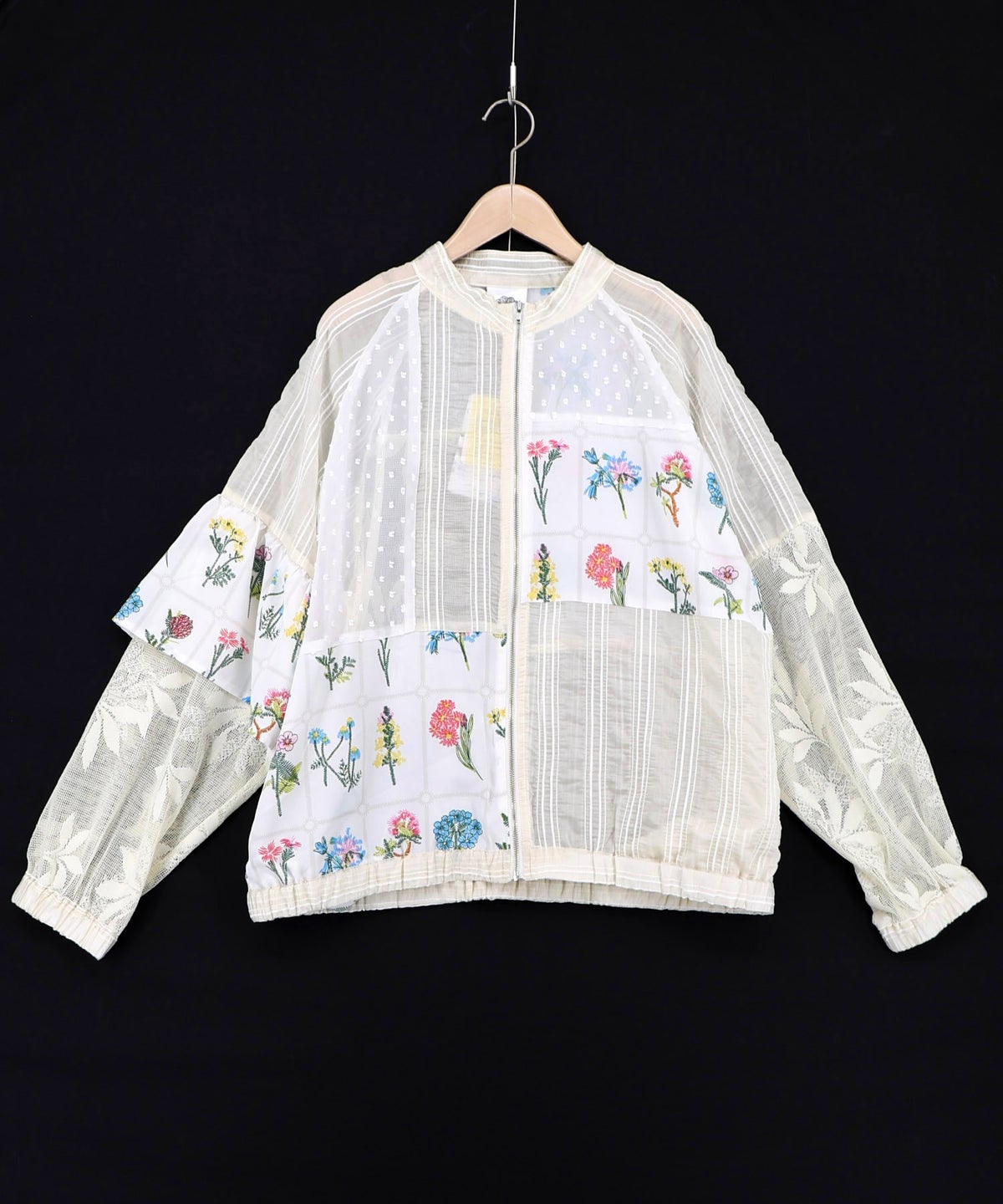 花柄×シフォン×レース 異素材シアーブルゾン-10