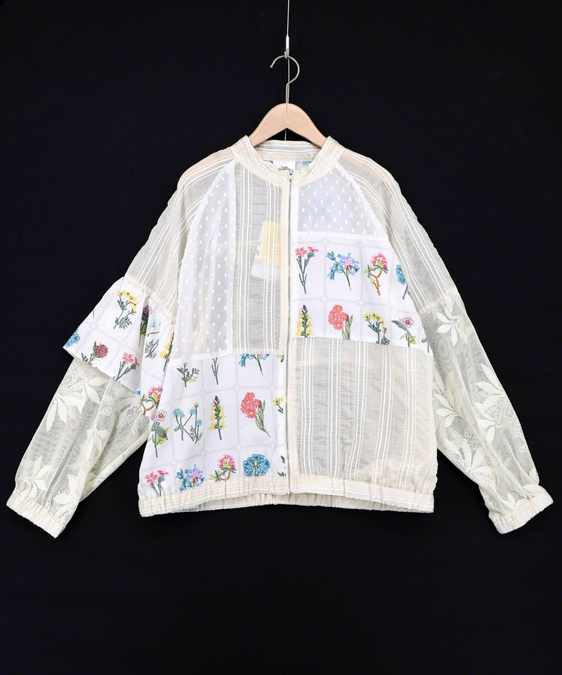 花柄×シフォン×レース 異素材シアーブルゾン-10
