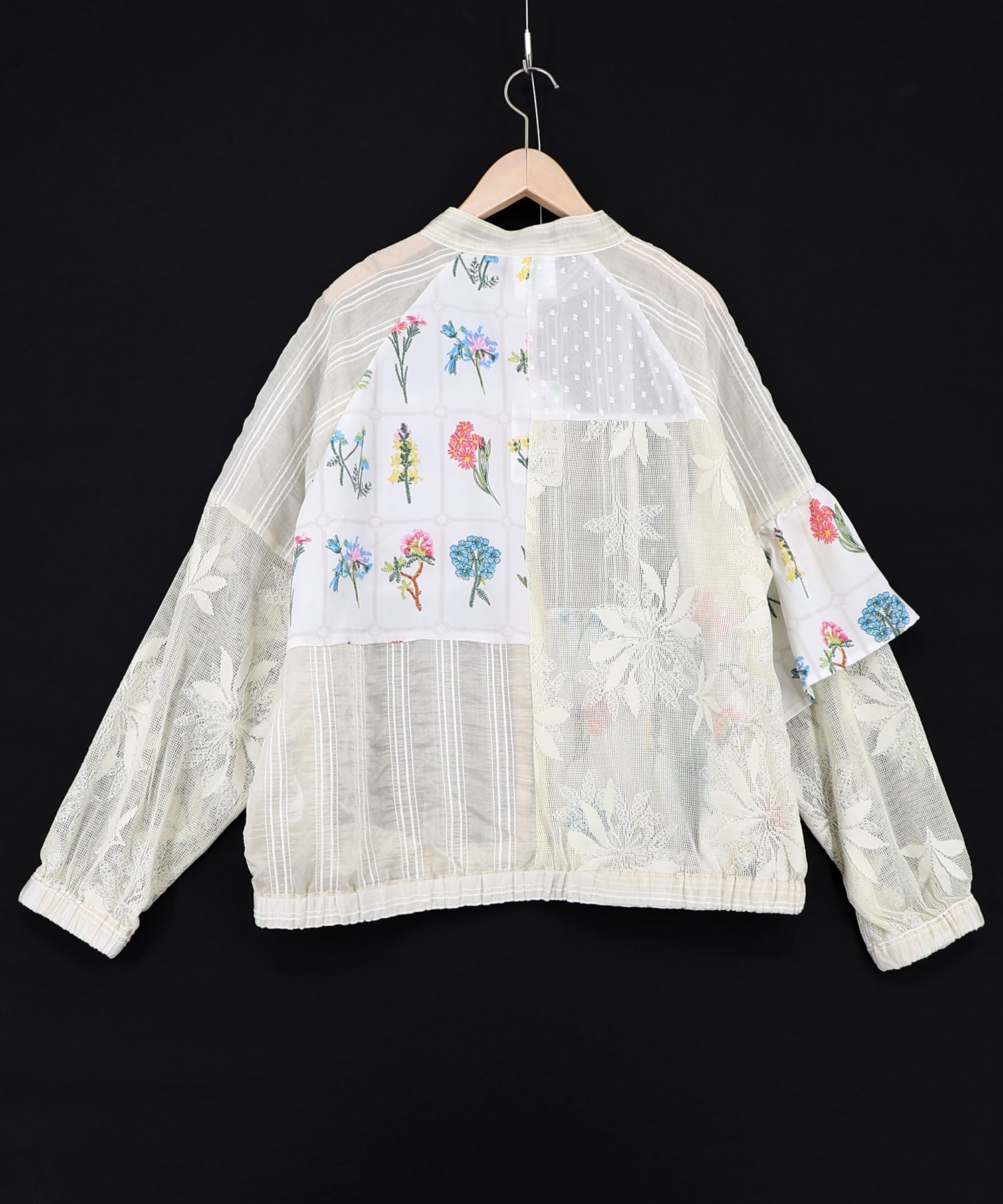 162739：花柄×シフォン×レース 異素材シアーブルゾンの通販-ScoLar