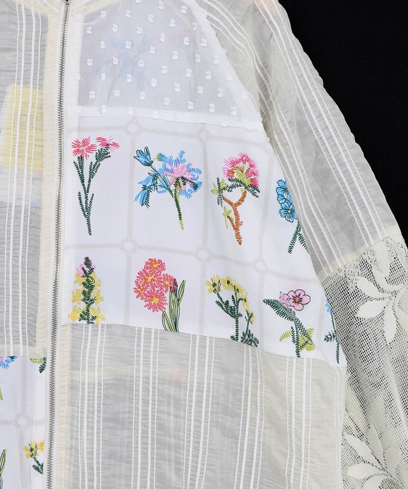 花柄×シフォン×レース 異素材シアーブルゾン-12