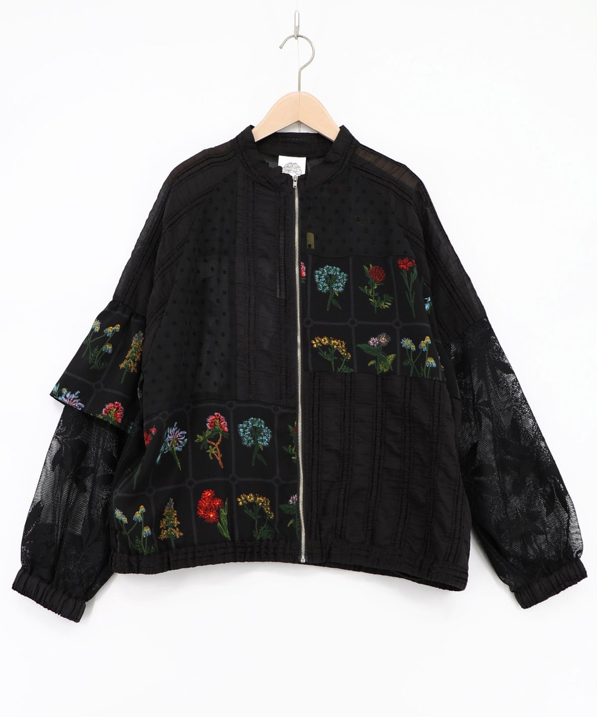 花柄×シフォン×レース 異素材シアーブルゾン-13