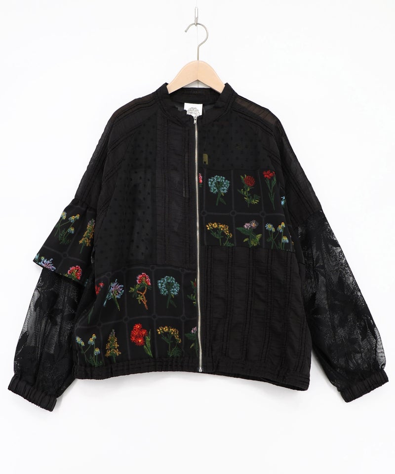 花柄×シフォン×レース 異素材シアーブルゾン-13