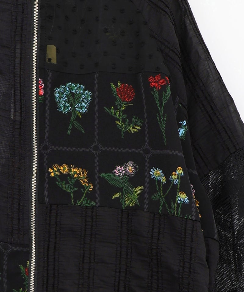 花柄×シフォン×レース 異素材シアーブルゾン-15