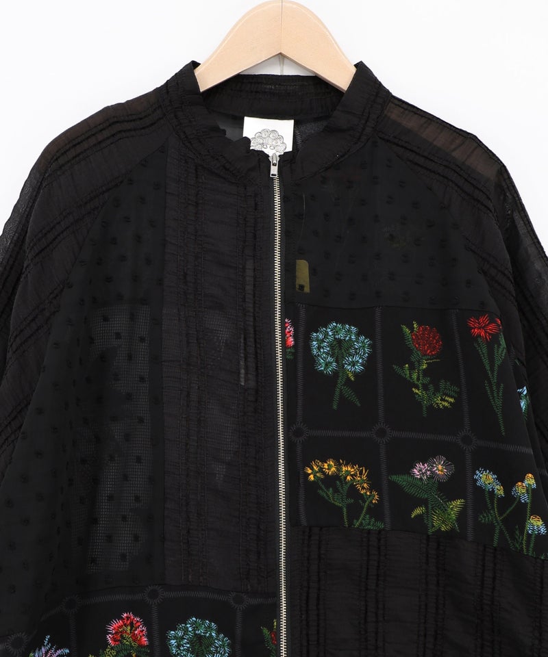 花柄×シフォン×レース 異素材シアーブルゾン-16