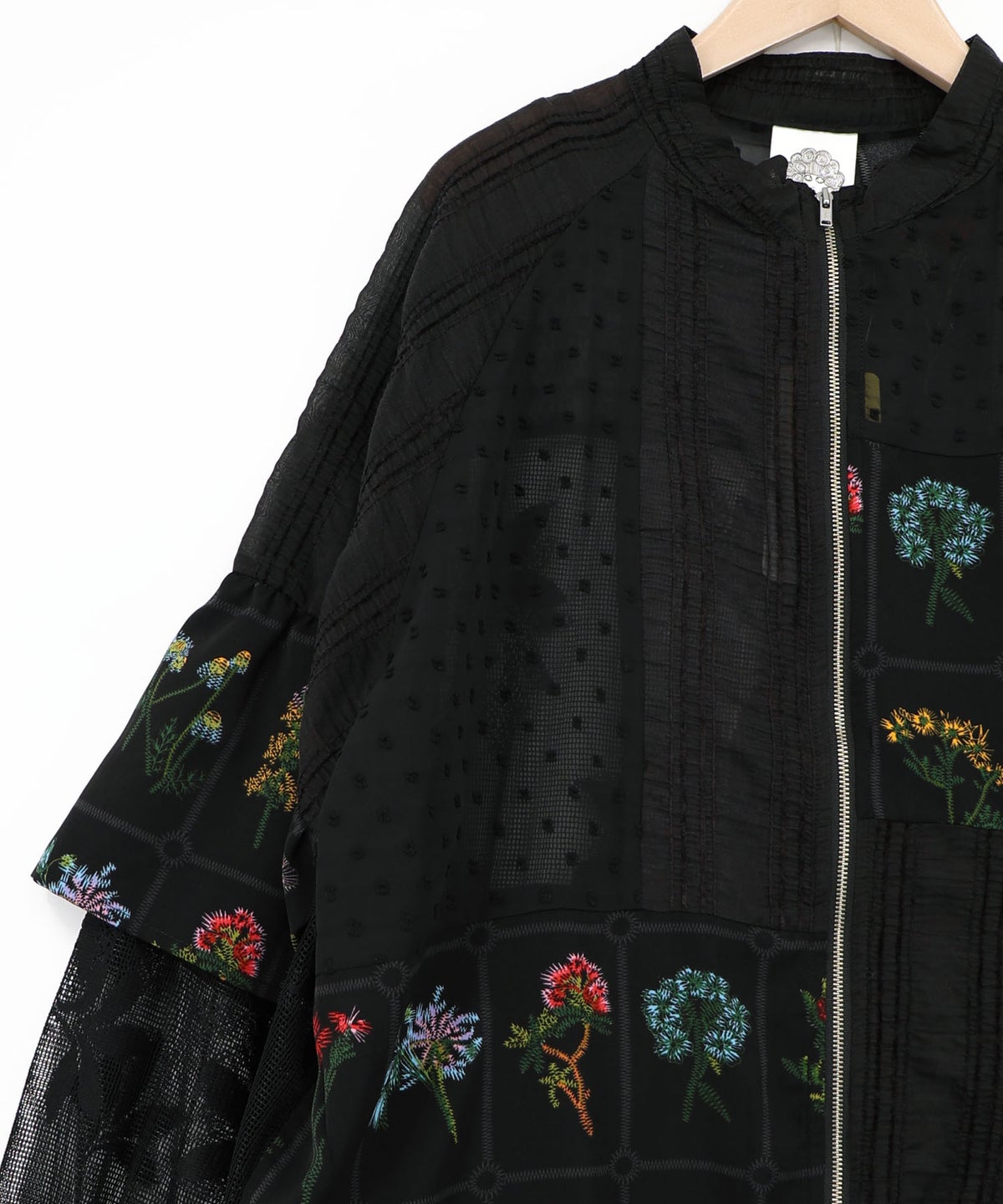 花柄×シフォン×レース 異素材シアーブルゾン-17