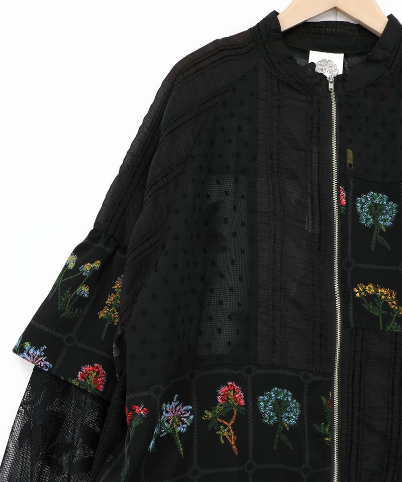 花柄×シフォン×レース 異素材シアーブルゾン-17