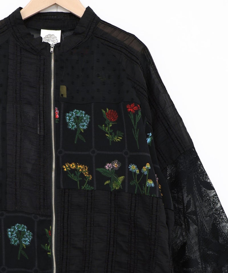 花柄×シフォン×レース 異素材シアーブルゾン-18