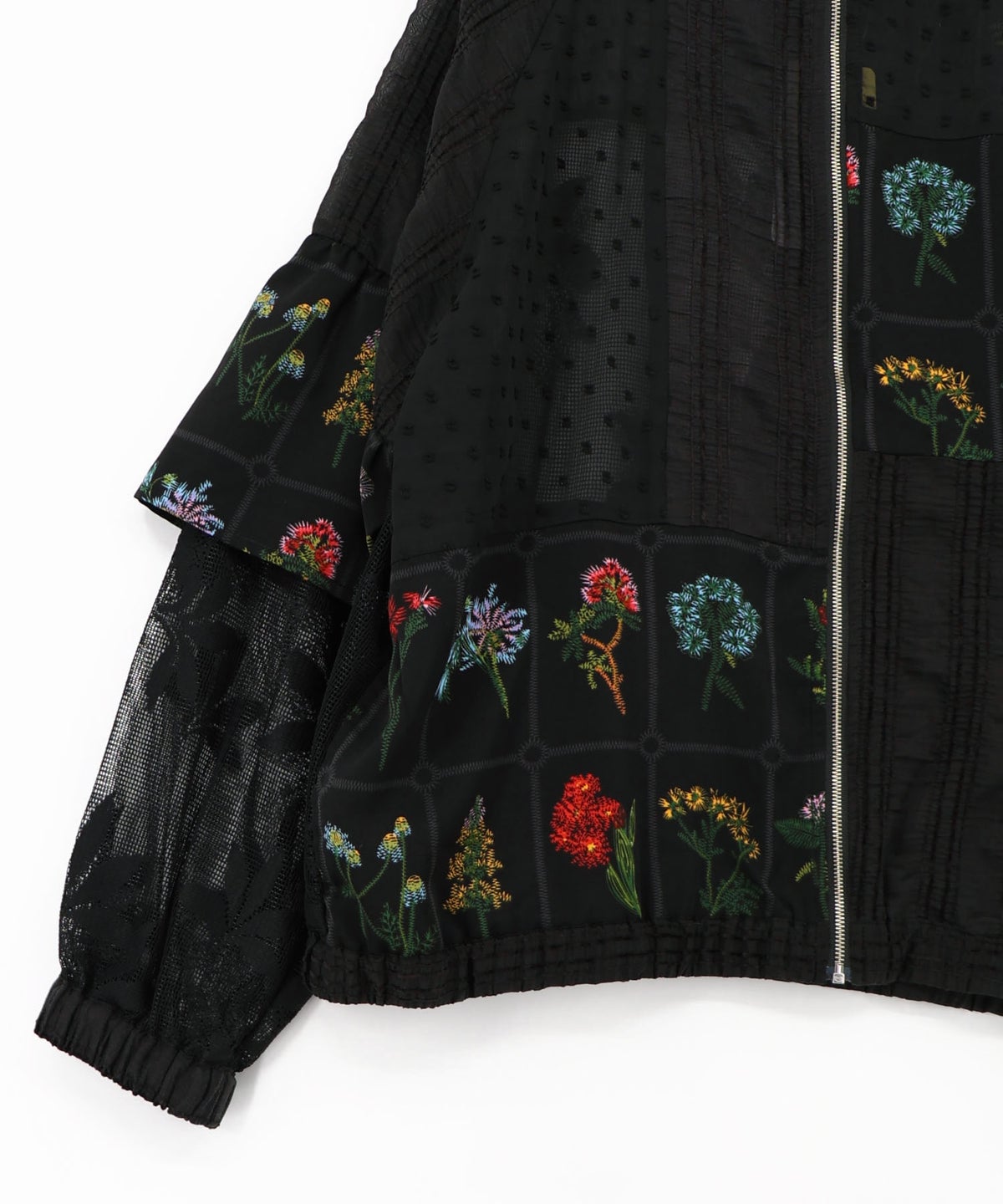 花柄×シフォン×レース 異素材シアーブルゾン-19