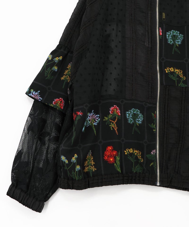 花柄×シフォン×レース 異素材シアーブルゾン-19