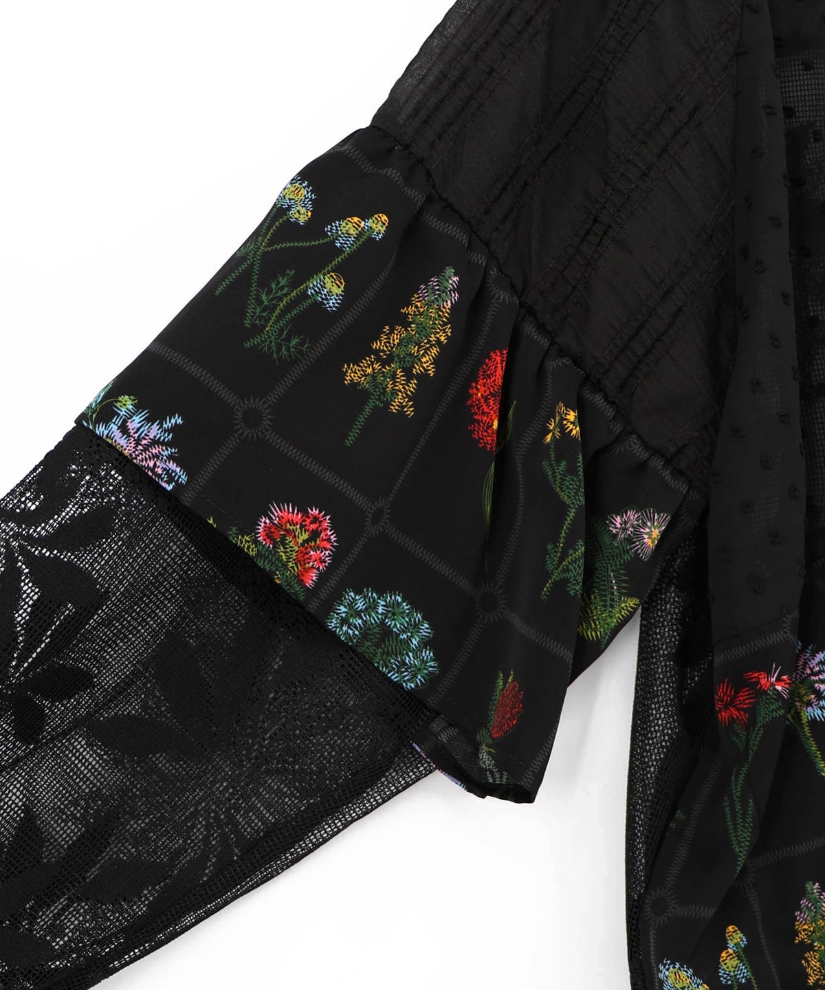 花柄×シフォン×レース 異素材シアーブルゾン-20
