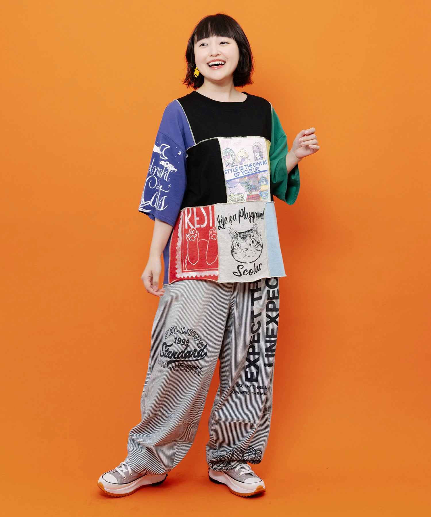 162732：配色パッチワーク風切替Tシャツの通販-ScoLar