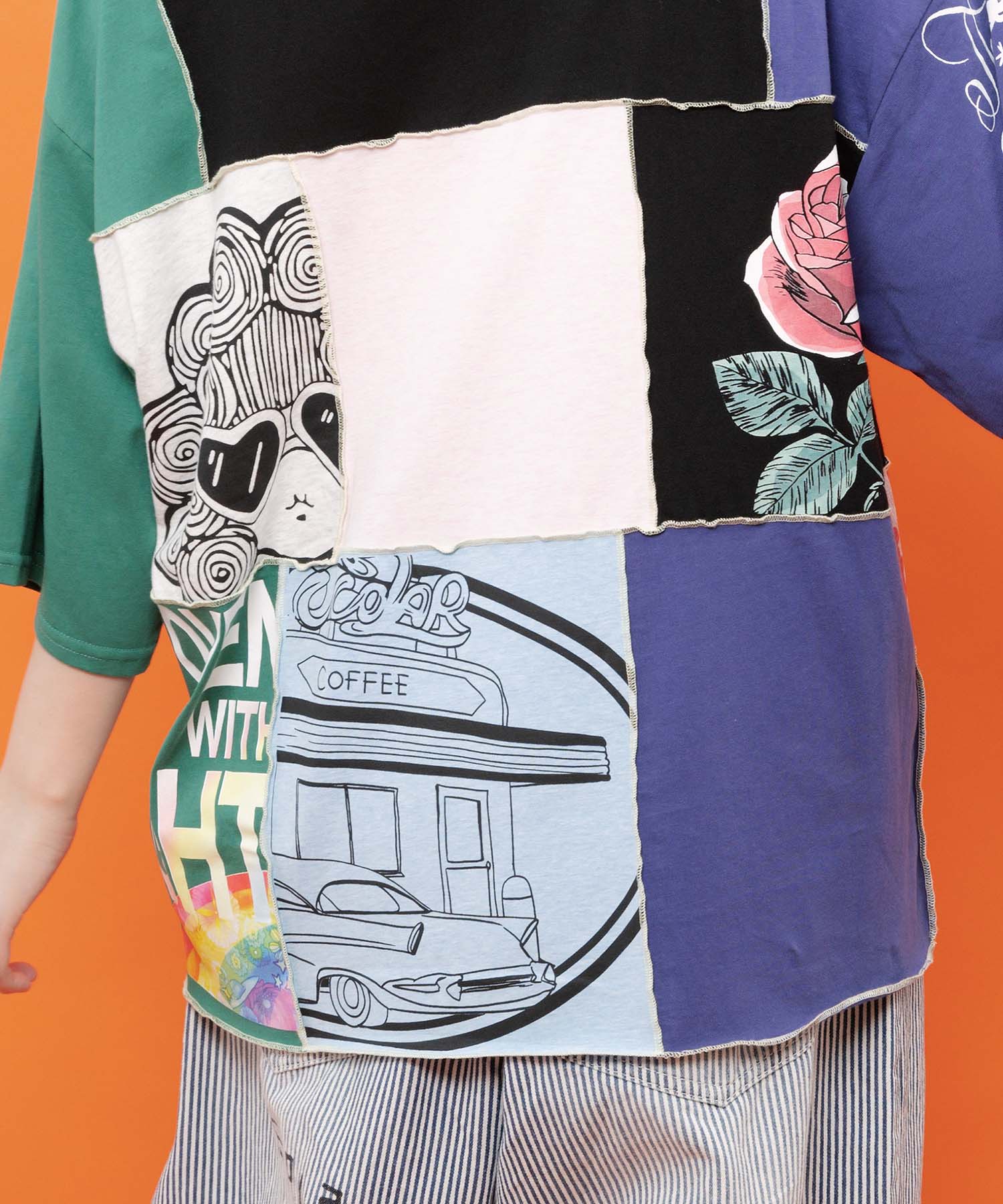 162732：配色パッチワーク風切替Tシャツの通販-ScoLar