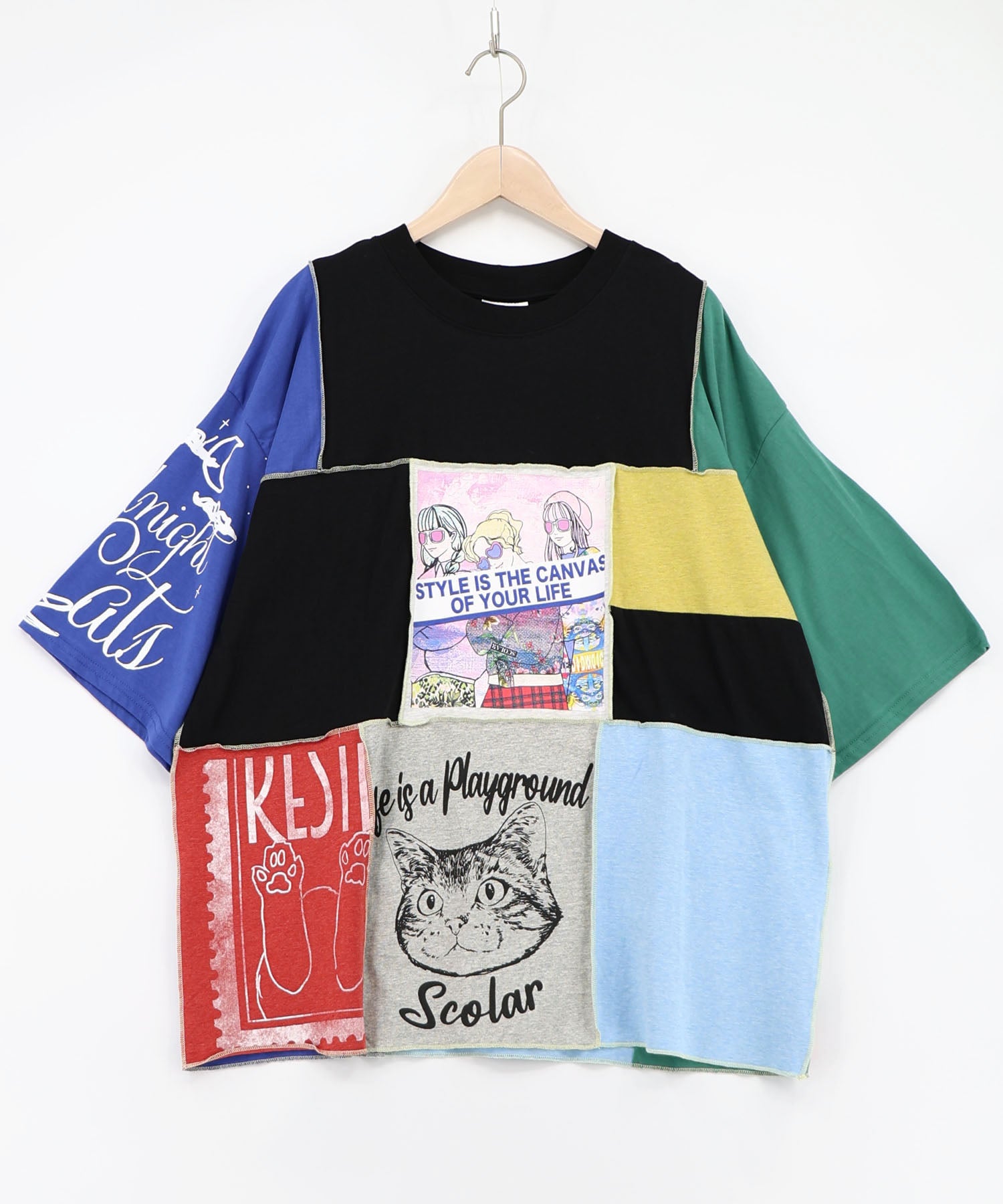スカラー scolar 162732：配色パッチワーク風切替Tシャツ 162732：配色 