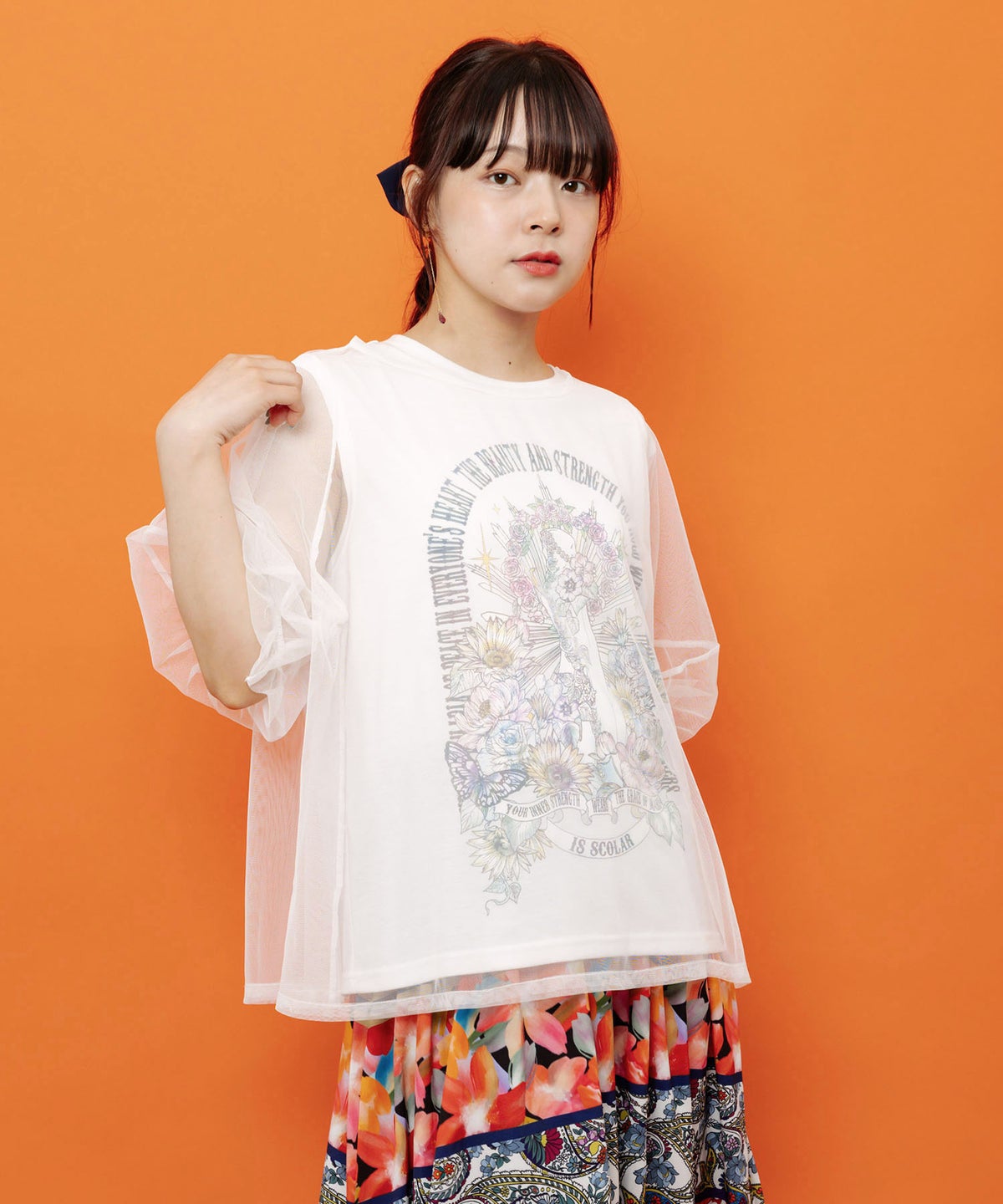 チュール＆彫像柄タンク SETトップス-1