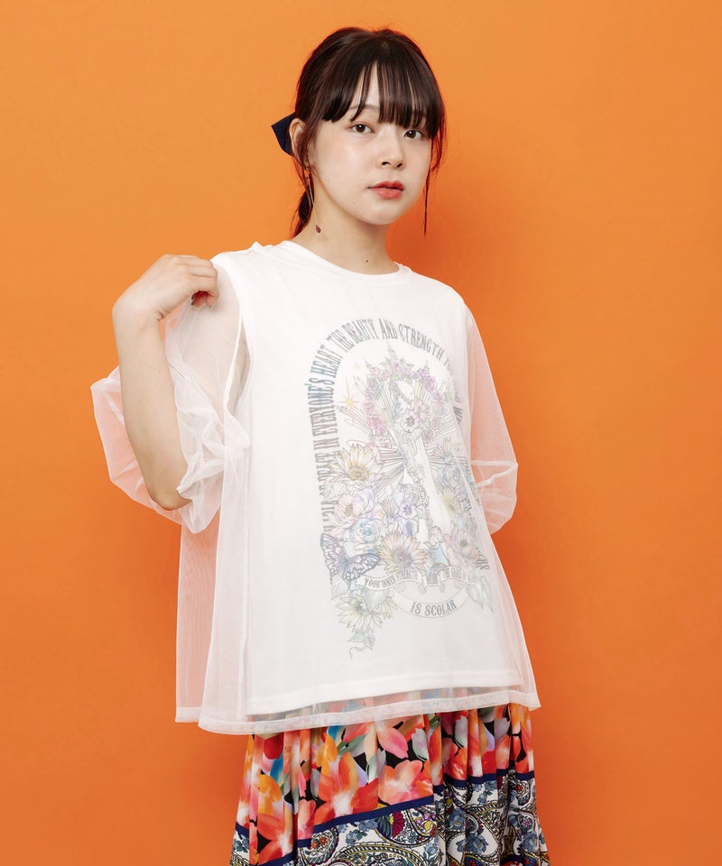 チュール＆彫像柄タンク SETトップス-1