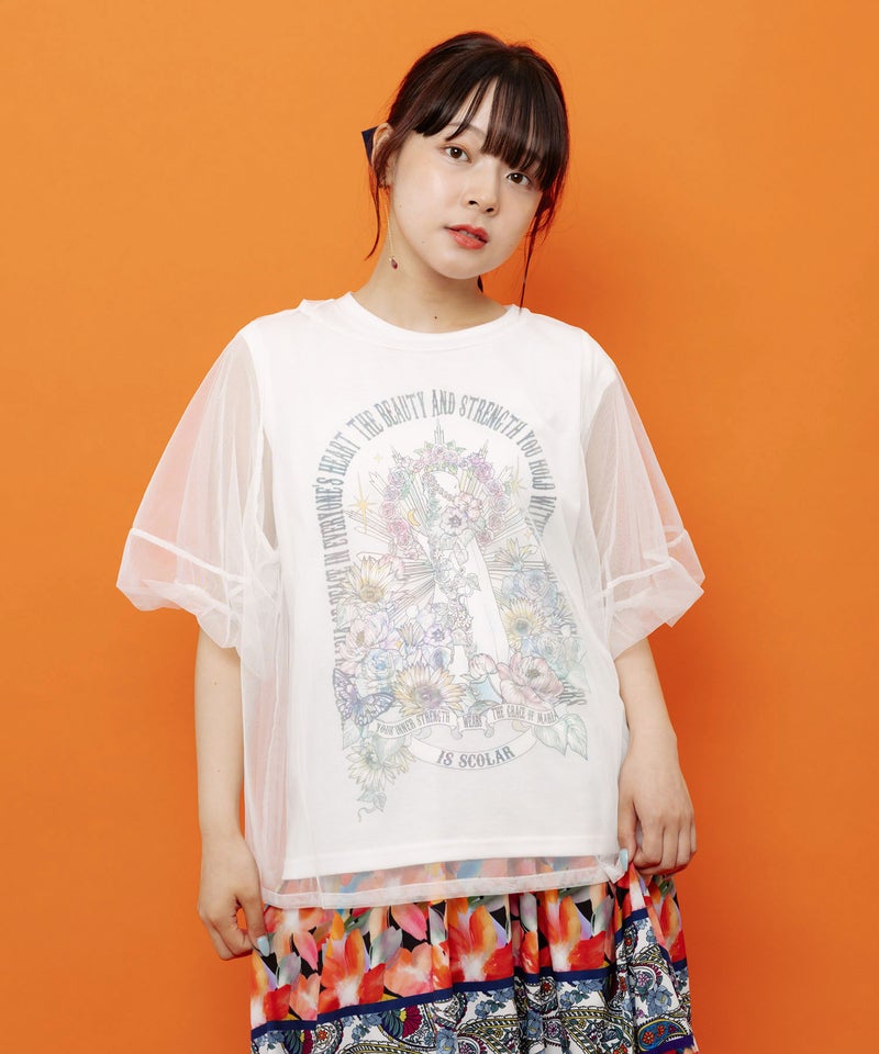 チュール＆彫像柄タンク SETトップス-3