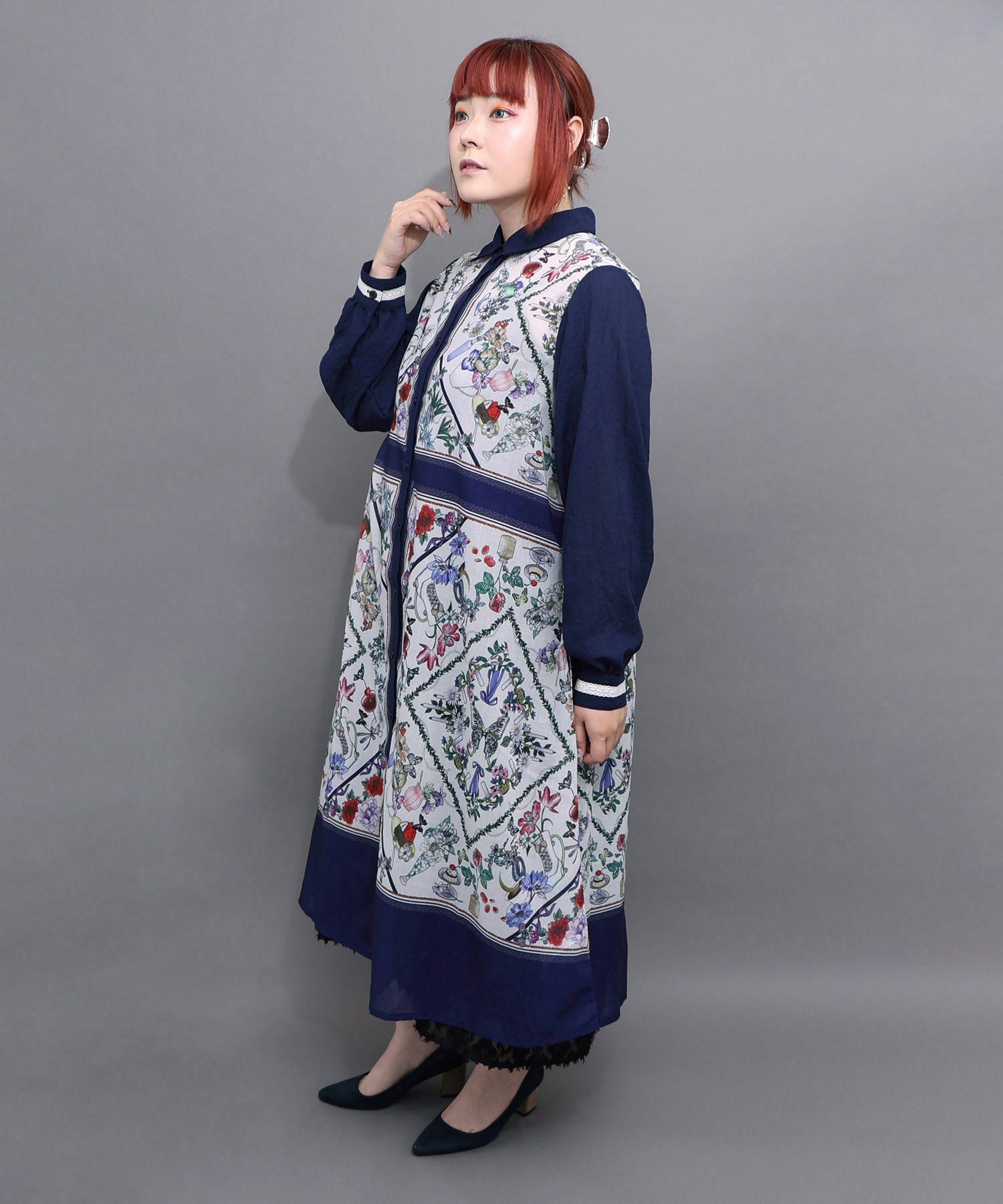 562265：スカーフ柄 クラシカルシャツワンピースの通販-ScoLar