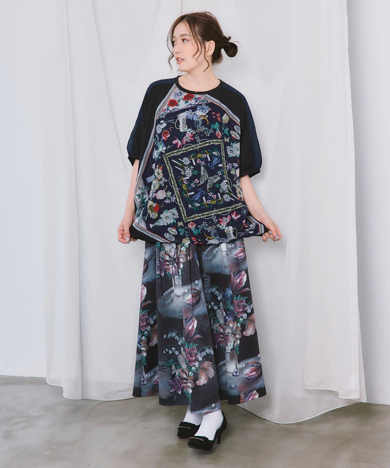 スカーフ柄アップリケプルオーバー-2