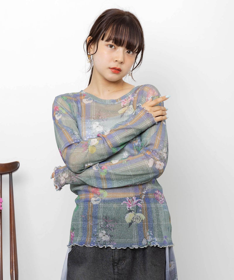 2柄展開 お花orチェック柄 ラメチュールインナー-1