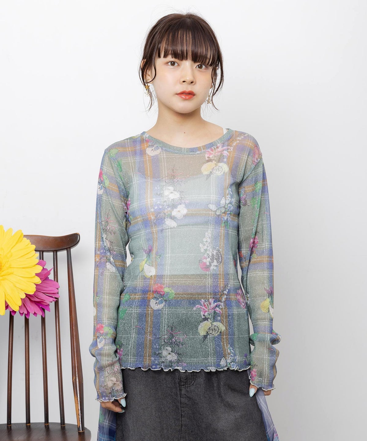 2柄展開 お花orチェック柄 ラメチュールインナー-2