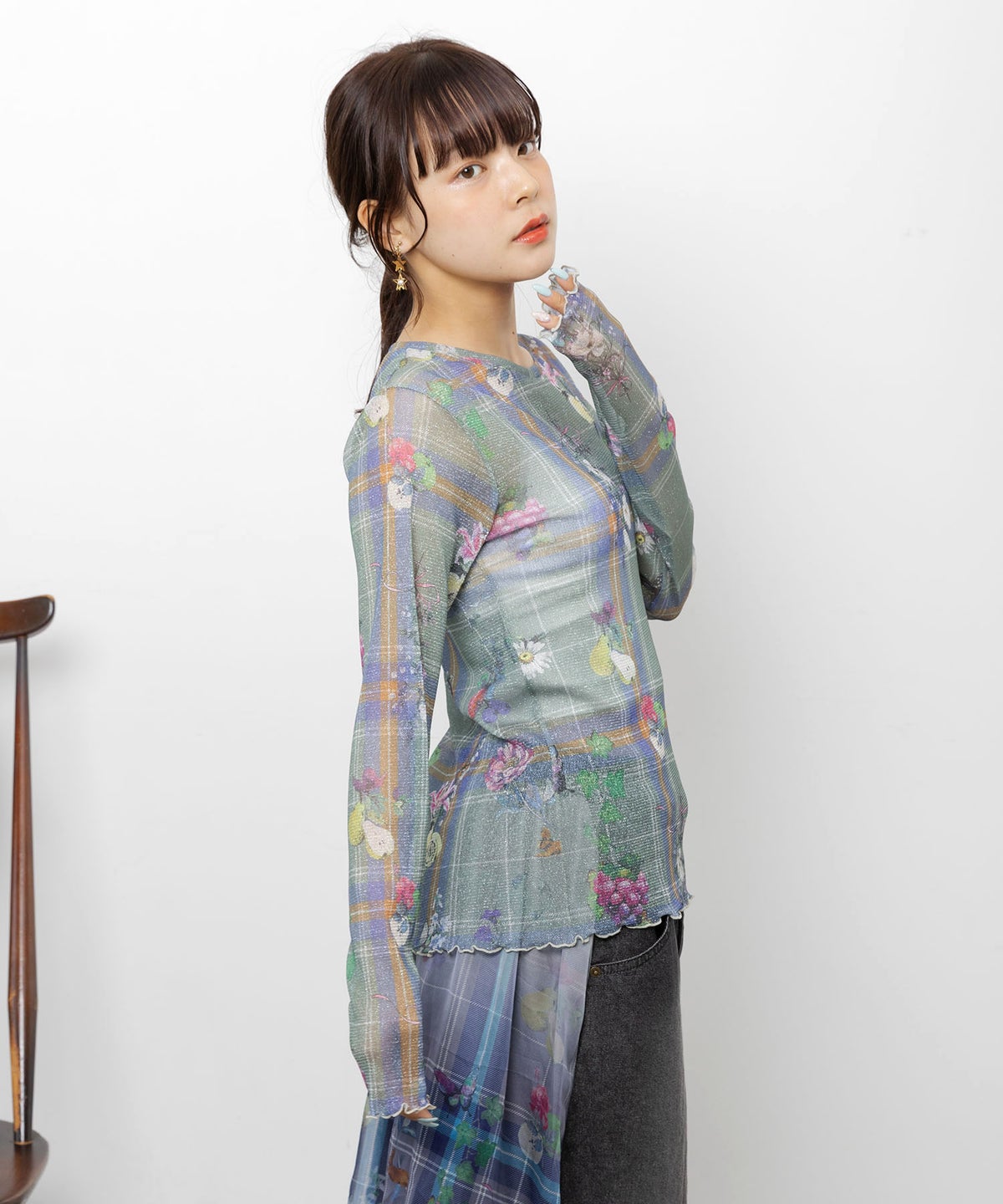 2柄展開 お花orチェック柄 ラメチュールインナー-3