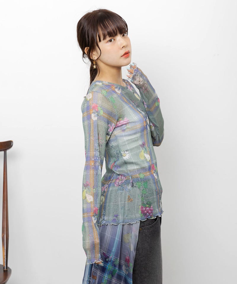 2柄展開 お花orチェック柄 ラメチュールインナー-3