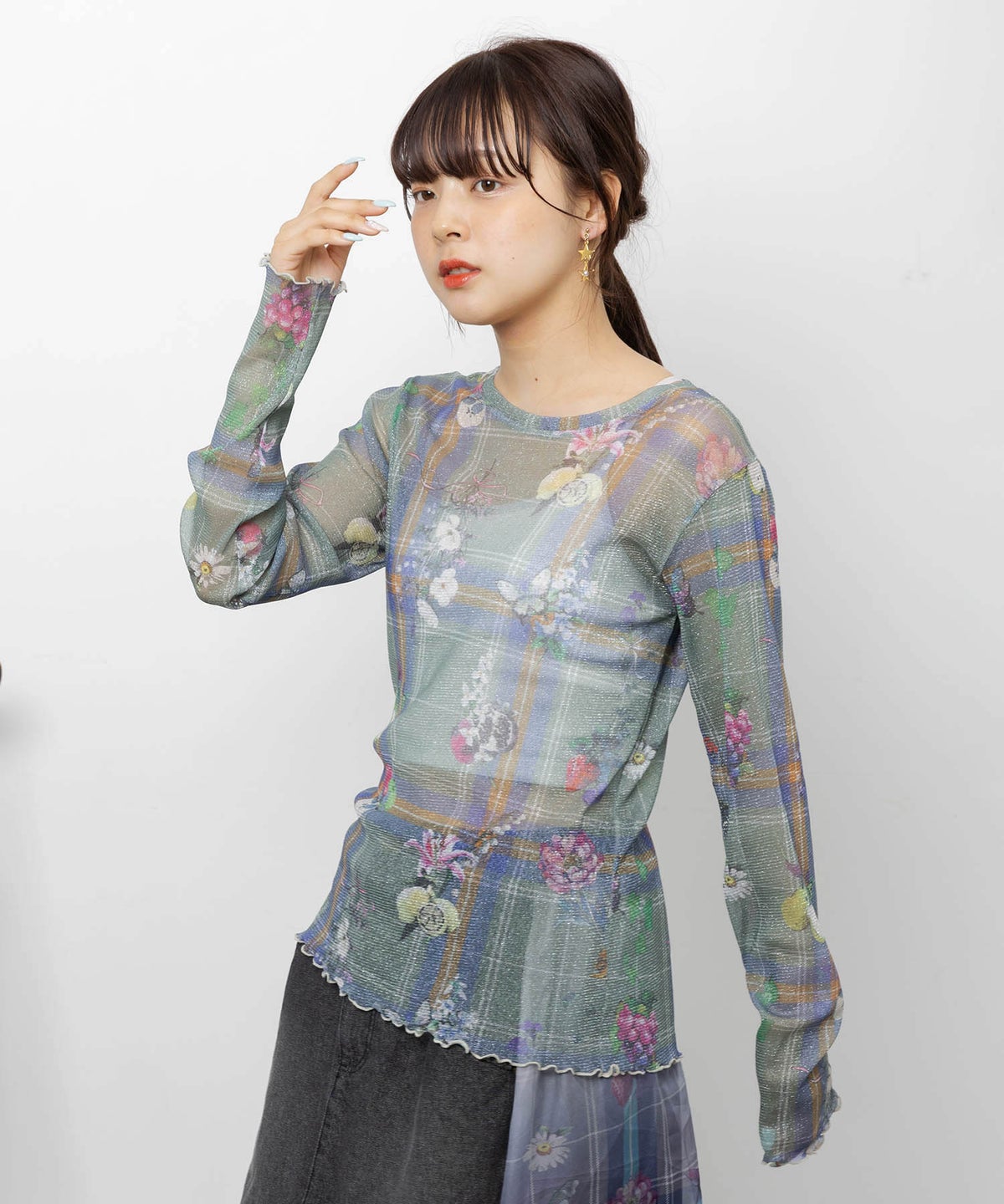 2柄展開 お花orチェック柄 ラメチュールインナー-5