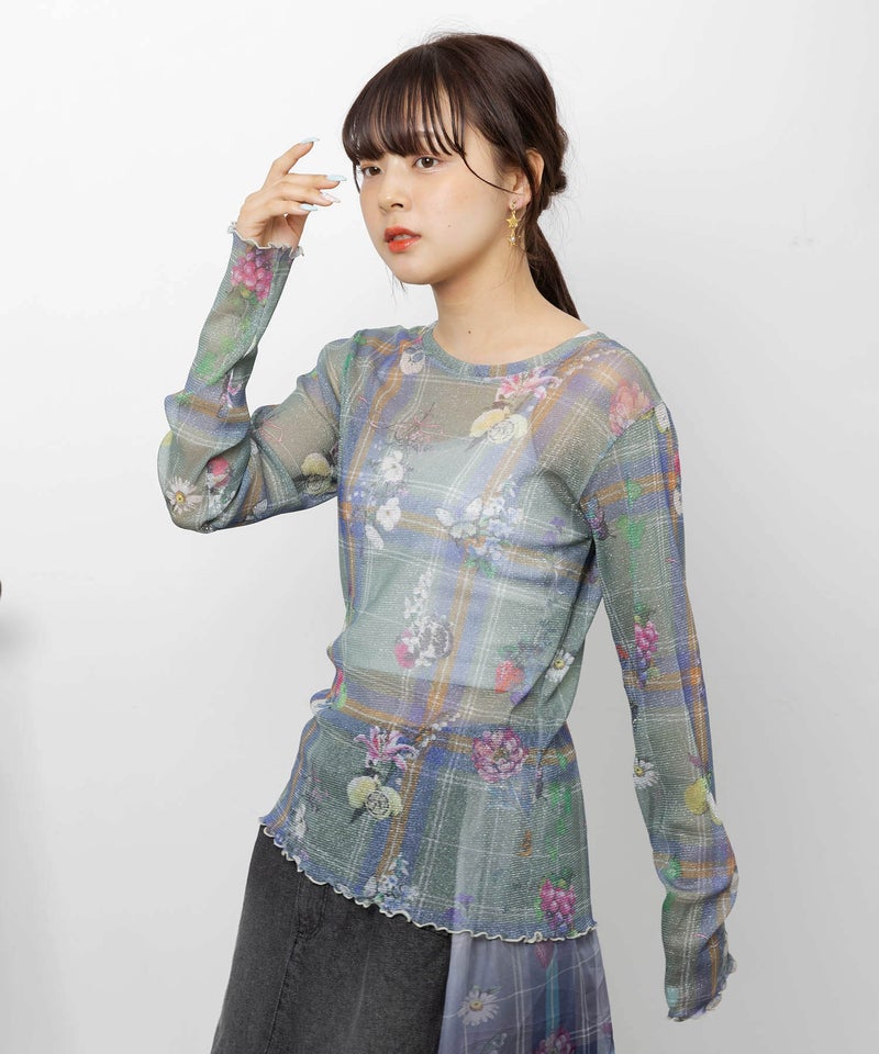 2柄展開 お花orチェック柄 ラメチュールインナー-5