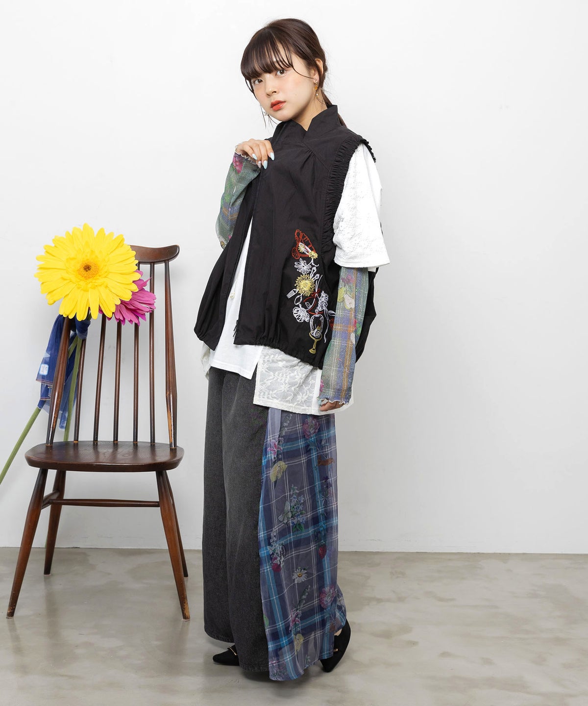 2柄展開 お花orチェック柄 ラメチュールインナー-8