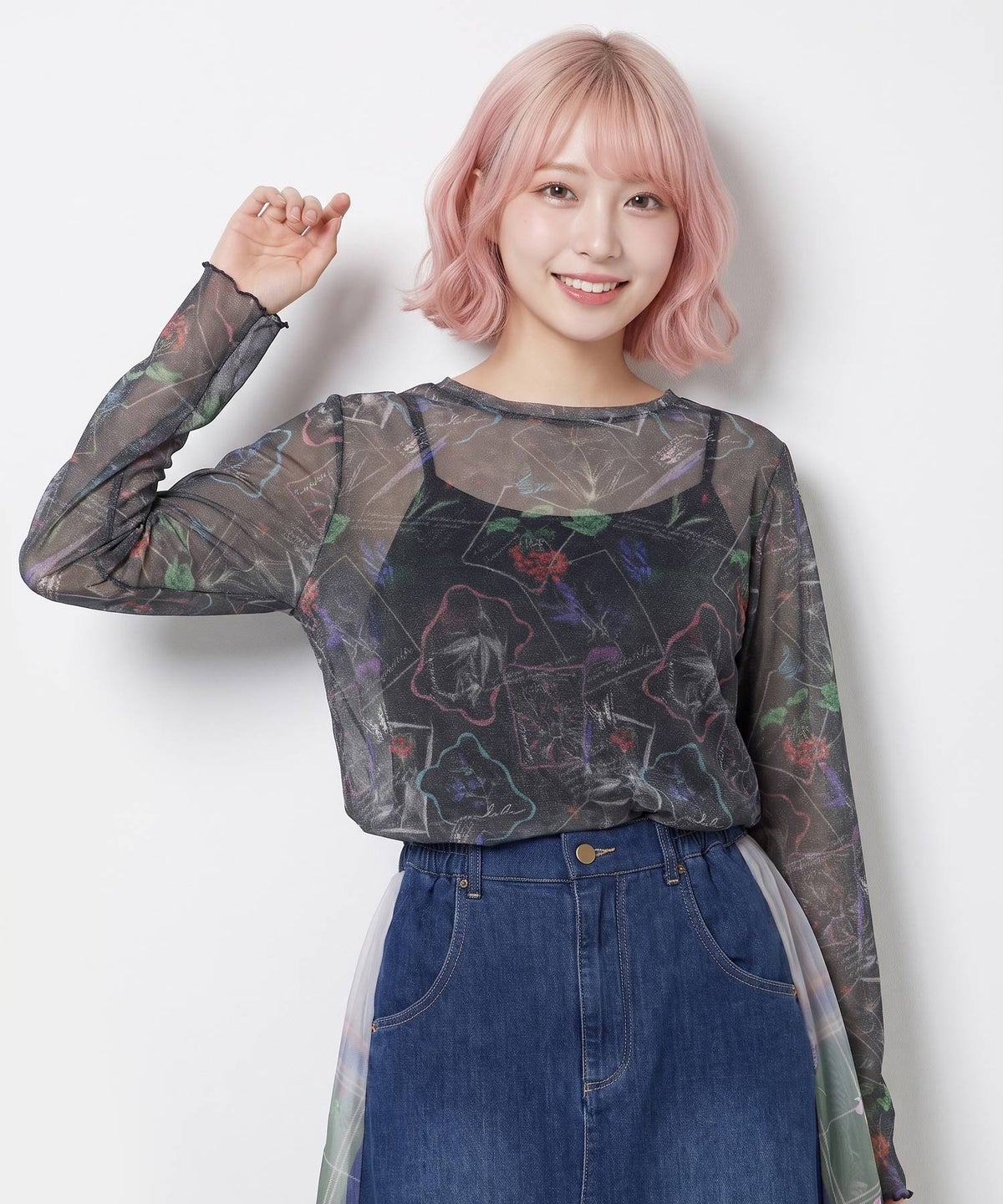 2柄展開 お花orチェック柄 ラメチュールインナー-9