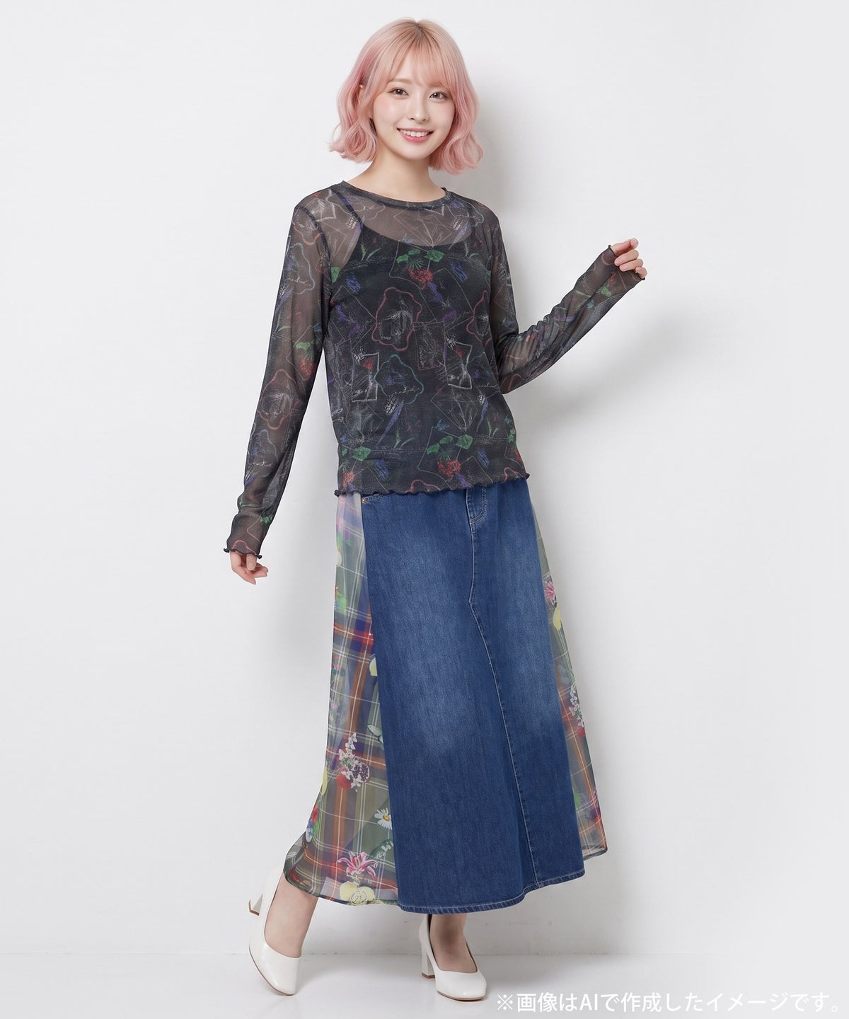 2柄展開 お花orチェック柄 ラメチュールインナー-10
