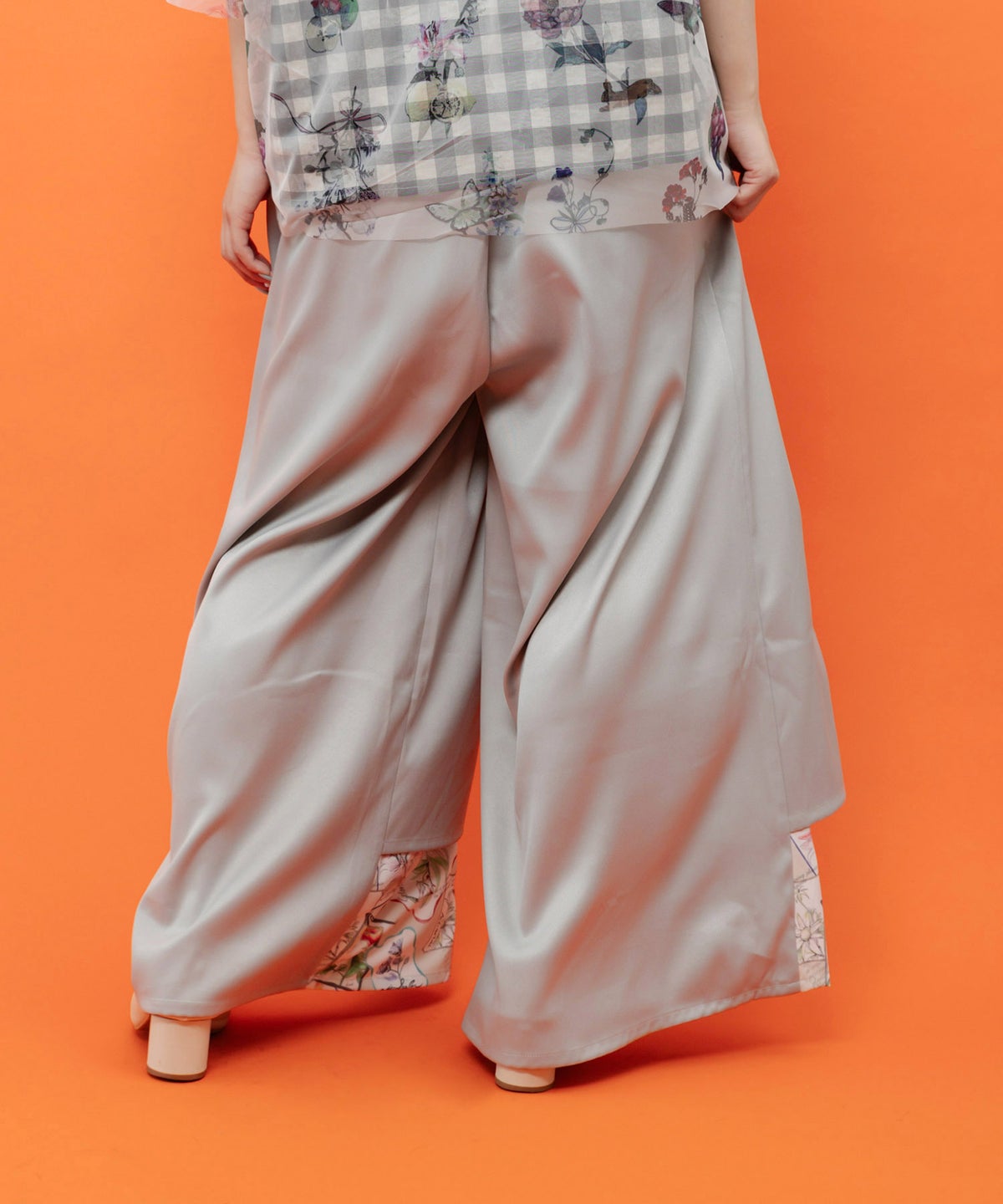 無地×お花図鑑柄 スリット入りワイドパンツ-6