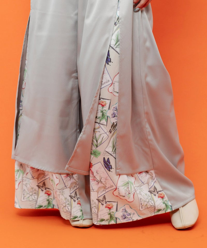 無地×お花図鑑柄 スリット入りワイドパンツ-8