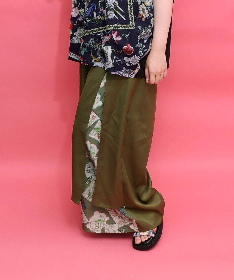 無地×お花図鑑柄 スリット入りワイドパンツ-15
